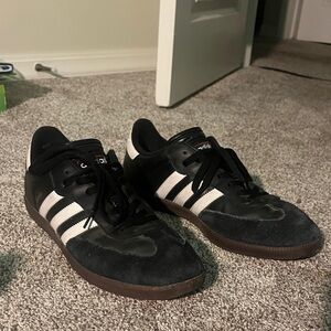 Adidas Men's Black and White Sneakers with Brown Sole